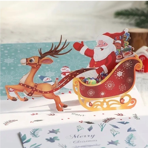 NWT 3D Pop Up Laser Cut Christmas Card Holiday Santa’s Sleigh - Picture 3 of 11
